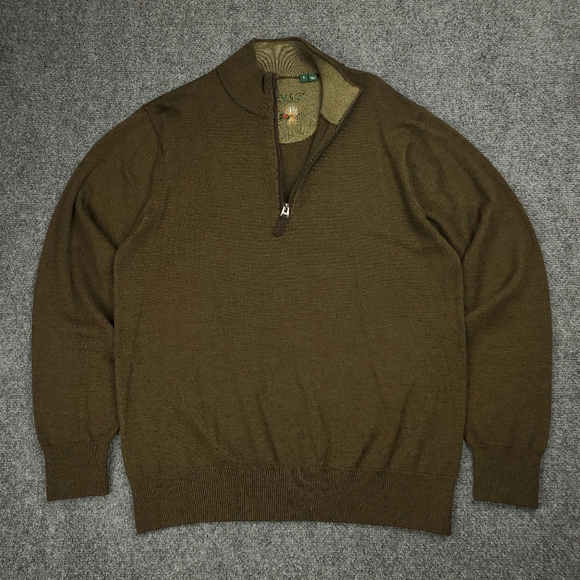 Orvis Merino Wool Sweater Mens Small Quarter Zip Pullover Mock Neck Olive Green - Picture 8 of 8